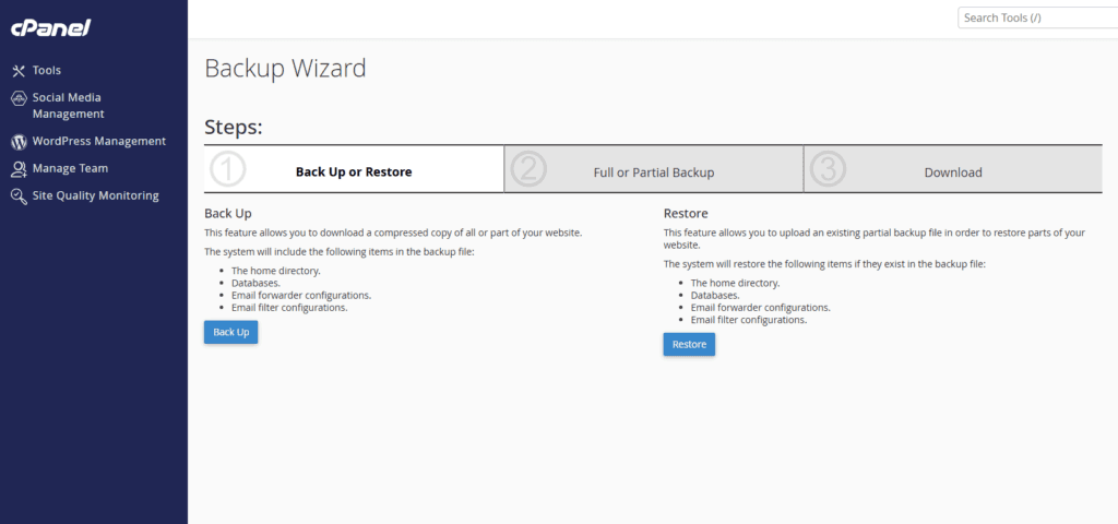 Backup Wizard cPanel