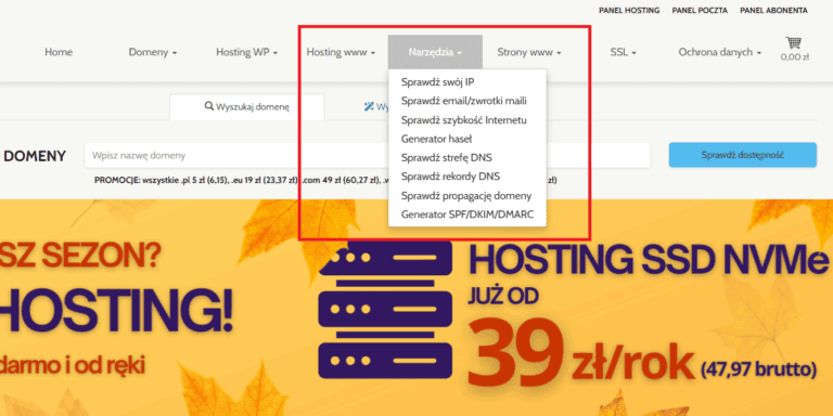 Narzędzia - nowa sekcja menu w serwisie RejestracjaDomen.pl