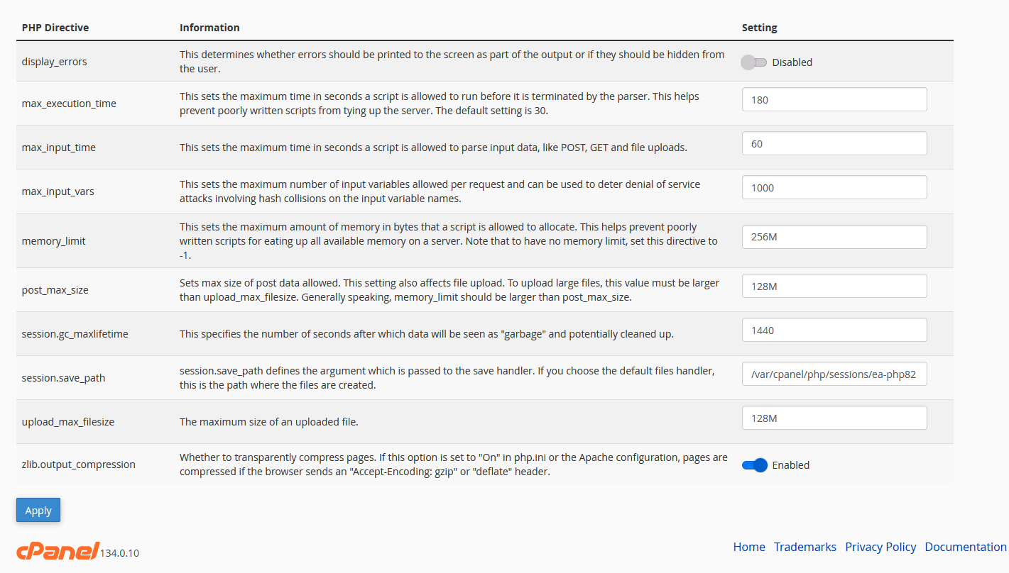 MultiPHP INI Editor w cPanel